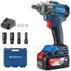 Dong Cheng Avvitatore a impulsi a batteria 18V, motore brushless, attacco 1/2, 488 Nm, cambio a 3 velocità, con 4 bussole per impatto, batteria 4000 mAh e caricatore 2A, in valigetta resistente