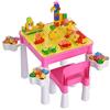 burgkidz Tavolo per Bambini con Sedia, Multifunzione 5 in 1 Tavolo Attivita con 128 Blocchi da Costruzione Mattoncini Creativi Grande, Giocattolo per Bambini 2+ Anni, Rosa