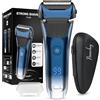Amurhey Rasoio Elettrico Barba Uomo con 3 Lame Flessibili e Custodia da Viaggio, Rasoio Elettrico Wet & Dry con Rifinitore di Precisione, Rasoio per Barba Bagnato e Asciutto, Autonomia di 120 Minuti