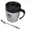 Tiiyee Tazza da Caffè, Tazzine Caffè Prova di Perdite Isolata Termica Scalda Tazze Acqua Termos in Acciaio Inossidabile Beuta Thermos Viaggio Cucchiaio Coperchio Scorrevole Manico 330 ML (Argento)