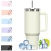 WATERSY 1.2L Bicchiere Termico con Manico, 40 oz Grande Tazza Termica Bianco in Acciaio Inox, Tazza da Caffè con Cannuccia, Thermos per Acqua Doppia Parete, per Palestra, Auto e Viaggio
