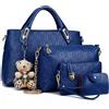 Linzrcrry Borsa Donna Borsa a Mano Donna Moda Borsa Spalla Tote in Pelle PU Elegante Set Borse 4 Pezzi Con il fascino dell'orso per Lavoro Shopping (Blu)