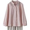 HAOLEI Maglietta Donna Lino Maglietta Taglie Forti a Maniche Lunghe Camicia da Donna in Lino Casual Maglietta Vintage Ricamato Allentato Top Tinta Unita Camicia Cinese 2024 Maglietta Estate e Confortevole