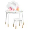 AIYAPLAY Set da Trucco per Bambine 3-6 Anni con Sgabello e Tavolo Toeletta con Specchio e Cassetto in Legno Bianco