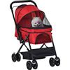 PawHut Passeggino per Cani Piccoli Pieghevole con Maniglione Girevole e Ruote con Freni, 76.5x52x95cm, Rosso