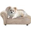 PawHut Divano per Cani Rialzato con Spazio Portaoggetti a Scomparsa, in Legno e Tessuto Vellutato, 80x40x46 cm, Beige
