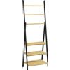 HOMCOM Portasciugamani Pieghevole con 3 Barre e 3 Ripiani, in Bambù e Acciaio, 53x31x153 cm, Nero e color Legno