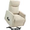 HOMCOM Poltrona Relax Alzapersona con 8 Punti Massaggio, Reclinazione a 135° e 2 Telecomandi, Crema