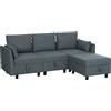 HOMCOM Divano Componibile Modulare 3 Posti con Pouf Poggiapiedi e Cuscini, Rivestimento in Flanella, Grigio Scuro