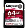 Kingston Canvas React Plus 64GB SDXC Speicherkarte UHS-II 300R/260W U3 V90 for Full HD/4K/8K - SDR2/64GB