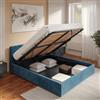 DEGHI Letto matrimoniale 160x190 cm in velluto blu petrolio con contenitore - Henderson