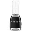 Smeg, Frullatore da Tavolo Compatto PBF01BLEU, 2 Livelli di Velocità, Sicurezza Blocco Motore, 2 Bottiglie da 600 ml in Dotazione, Base Antiscivolo, Avvolgicavo Integrato, 300W, Nero