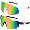 Virtue Yun 2 Pezzi Occhiali Veloci, Occhiali Da Ciclismo Polarizzati Sport Occhiali Da Sole Bicicletta Antivento UV 400 Occhiali di Protezione per Ciclismo Arrampicata Glof Outdoor (Nero Bianco)