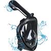 Gadgy®, maschera integrale da snorkeling con supporto per fotocamera e GoPro, campo visivo di 180 gradi, maschera anti-appannamento con boccaglio, Black, L XL