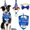 WUBAYI Set di bandana di compleanno per cani, con cappello e papillon, per feste di compleanno a forma di cagnolino, decorazione per cani e gatti (blu scuro)
