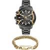 DIESEL Orologio da Uomo in Acciaio Inossidabile Grigio Griffed e Bracciale Dorato, Set