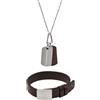 EMPORIO ARMANI Collana e Bracciale da Uomo in Acciaio Inossidabile Argento e Pelle, Set