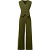Generico Completo da Donna Elegante Due Pezzi Set Gilet con Scollo a V Senza Maniche Pantaloni a Gamba Larga 2 Pezzi Completi Set Estivo Lino Tuta Loungewear Casual (Beige, M)