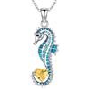 LONAGO Collana con Cavalluccio Marino per Donna 925 Sterline Argento Cavalluccio Marino Blu Che Tiene A Forma Di Cuore Pietra Portafortuna Pendente Collana (Novembre)