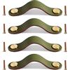 Yuaaoh Maniglie in Pelle per Mobili 4 Pezzi - Pomelli per Cassetti, Armadio, Cucina, Armadietto del Bagno, Armadi, Comodino, Comò - 16.8cm (Verde)