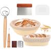 talifoca Cestino da Lievitazione per Pane, Cesto Lievitazione Pan in Rattan Naturale, 25cm Ovali e 23cm Rotondi Cestino Pane con Fodera in Lino, Frusta per Taglierino da pane+Raschietto Metallico