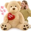 MorisMos 130cm Orso Peluche Gigante con I Love You, XXL Marrone Chiaro Orsacchiotto di Peluche Grande Morbido Orsetto Pupazzo Teddy Bear Regalo per Fidanzata Lei Compleanno Decorazioni