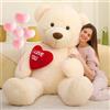 MorisMos 130cm Orso Peluche Gigante con I Love You, XXL Avorio Orsacchiotto di Peluche Grande Morbido Orsetto Pupazzo Teddy Bear Regalo per Bambino Fidanzata Lei Compleanno Decorazioni