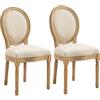 HOMCOM Set 2 Sedie Imbottite da Pranzo, Sedie per Soggiorno Stile Vintage Rétro in Legno e Tessuto Effetto Lino Bianco Panna 49x56x96cm