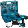 Makita HP457DWE10 Trapano avvitatore a percussione 18 V con accessori 74 Pz.