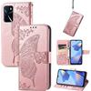 JIUNINE Cover per OPPO A16 / A16S / A54S, Custodia Libro in Pelle Portafoglio Case Flip Antiurto con Disegni di Farfalla [Porta Carte] [Magnetica] [Interno TPU] per OPPO A54S / A16S, Oro rosa