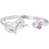 Qings Anello Gatto Argento Sterling 925 Carino Anello Animal Aperto Regolabile con Cuore Rosso Regali di Compleanno per Donne