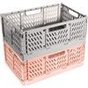 Bocguy 2Pezzi Cassetta Plastica Pieghevoli, Cassette Plastica, Scatola Portaoggetti Pieghevole, Cesto di Stoccaggio Pieghevole, Cestini Portaoggetti per Cucina, Bagno, Ufficio(42x28.5x16.5cm,Grigio + Rosa)