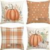 Artoid Mode Set da 4 Federe Cuscini Autunnali Strisce Zucche Foglie 40x40cm | Stagionali Fall Decorazioni per Divano Salotto