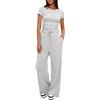 KOEMCY Completi Donna Estivi Casual Moda Set di Pantaloni Casa Jogging Yoga Elegante Tuta Completa Top Slim Fit e Lunghi Pantaloni con Tasche e Coulisse (Grigio Chiaro,L)