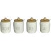 MECSAL CASALINGHI Set 4 Barattoli Barattolini Contenitori Cucina, Porta Spezie, Sale Pepe Zucchero, in Ceramica, con Tappo in Legno e Cucchiaio (Bianco)