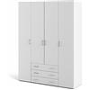 Arredo Stock Armadio 4 ante e 3 cassetti bianco, 154X49,5X200,4H