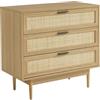 BAÏTA Cassettiera Amana effetto rovere e cannatura in rattan con 3 cassetti, 80 cm