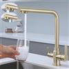 SkyPanda Rubinetto da cucina a 3 vie, con doppia leva, penetrazione 3 in 1, miscelatore girevole a 360°, con 2 uscite, acciaio inox 304, oro spazzolato