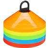 Relaxdays Cinesini per Allenamento, Set 50 Birilli per Allenamenti di Calcio. Coni in 5 Colori con Supporto, Multicolore