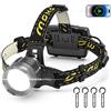 MoKo Lampada Frontale Ricaricabile, Perle di Luce Bianca Luminosa 50000 Lumen 30W, Impermeabile IP68, Torcia Sensore 90° Regolabile per Campeggio all'Aperto Pesca Corsa Caccia