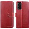 Lensun Custodia per Samsung Galaxy S20 FE, Cover in Vera Pelle [Supporto Stand] Libro con Portafoglio Chiusura Magnetico Flip Custodie Cuoio per Galaxy S20 FE 5G- Vino rosso