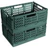 Bocguy 2Pezzi Cassetta Plastica Pieghevoli, Cassette Plastica, Scatola Portaoggetti Pieghevole, Cesto di Stoccaggio Pieghevole, Cestini Portaoggetti per Cucina, Bagno, Ufficio(42x28.5x16.5cm,Verde + Verde)
