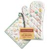 Maison d' Hermine Colmar Set di guanti da forno in 100% cotone (19cm x 33cm) e presina (20cm x 20cm) per barbecue, cottura, forno a microonde, grigliate, primavera, estate, Pasqua