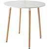 GrandCA HOME Tavolo da Pranzo Rotondo Tavolo da Cucina con Gambe in Legno Massello, Struttura di Giunzione MDF Desktop, per Sala da Pranzo, Soggiorno, Bianco