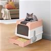 HUOLE Cassetta igienica per gatti, toilette per gatti chiusa grande pieghevole con Coperchio, lettiera chiusa per gatti lettiera per gatti con pala Vassoio -49 * 37 * 35 cm -Rosa