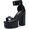 Aeslech Sandali da donna con cinturino alla caviglia e plateau, tacco grosso, tacco alto, Nero , 36.5 EU