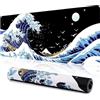 INFIBLA Gaming Laptop Mouse Pad, Sea Wave Big Mouse Pad Tastiera PC Impermeabile e antiscivolo 31,5 x 11,8 pollici 2mm Spessore XL, XXL Rubber Table Mat, Kanagawa Surfing e Black Japanese Mouse Pad