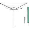 Brabantia - Stendibiancheria a Ombrello Lift-O-Matic - 60m di Spazio per Stendere - Regolabile Lavoro All'altezza (129-187 cm) - con Picchetto (45mm) e Custodia - Metallic Grey - ø 295cm