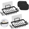 YoHyien 2 Pezzi Acciaio Inossidabile Portasapone da Muro, Porta Sapone Doccia Adesivo con Ganci e Salvasapone, Portasaponetta senza Foratura per Bagno, Cucina, Impermeabile e Antiruggine (Nero)