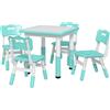AIYAPLAY Set Tavolo e Sedie per Bambini 5pz con 4 Sedie Regolabili 32x36x52.5-56 cm e Tavolo 60x60x46-58 cm, Verde